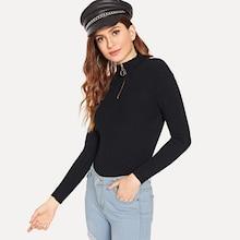 Romwe Mock Neck Rib Sweater