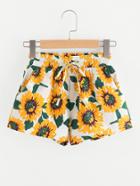 Romwe Sunflower Print Drawstring Waist Shorts