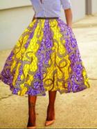 Romwe Elastic Waist Printed Flare Skirt