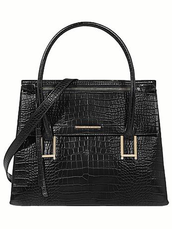 Romwe Black Pu Crocodile Tote Bag
