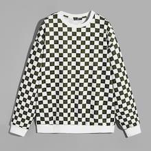 Romwe Men Drop Shoulder Checked Sweatshirt