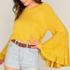 Romwe Exaggerated Flounce Sleeve Solid Top