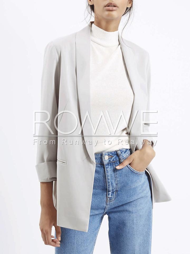 Romwe Grey Long Sleeve Pockets Blazer