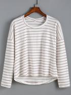 Romwe Dip Hem Long Sleeve Striped T-shirt