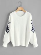 Romwe Flower Embroidered Fluffy Jumper