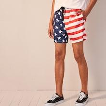 Romwe Guys Drawstring Waist Star And Striped Shorts