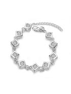 Romwe Square Metal Design Charm Bracelet With Rhinestone