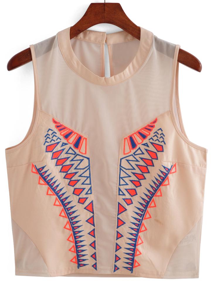 Romwe Embroidered Apricot Tank Top