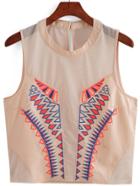 Romwe Embroidered Apricot Tank Top