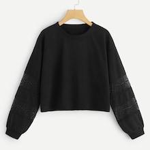 Romwe Contrast Lace Drop Shoulder Sweatshirt