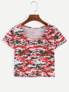 Romwe Digital Camouflage Crop T-shirt - Red