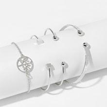 Romwe Geometric & Tree Detail Bracelet Set 4pcs