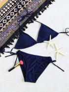 Romwe Navy Halter Side Tie Bikini Set