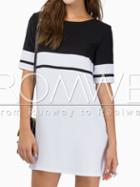 Romwe White Color Block Crew Neck Tunic Dress