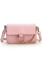 Romwe Embossed Faux Leather Chain Lock Flap Bag - Pink