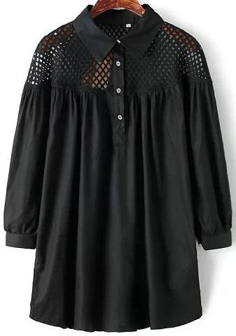 Romwe Black Lapel Hollow Loose Blouse