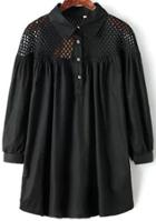 Romwe Black Lapel Hollow Loose Blouse