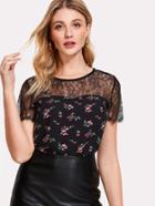 Romwe Lace Sweetheart Floral Top