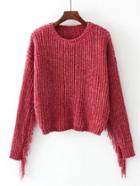 Romwe Fringe Sleeve Jumper Sweater