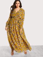 Romwe Floral Print Long Sleeve Maxi Dress