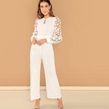 Romwe 3d Applique Sheer Sleeve Keyhole Front Jumpsuit