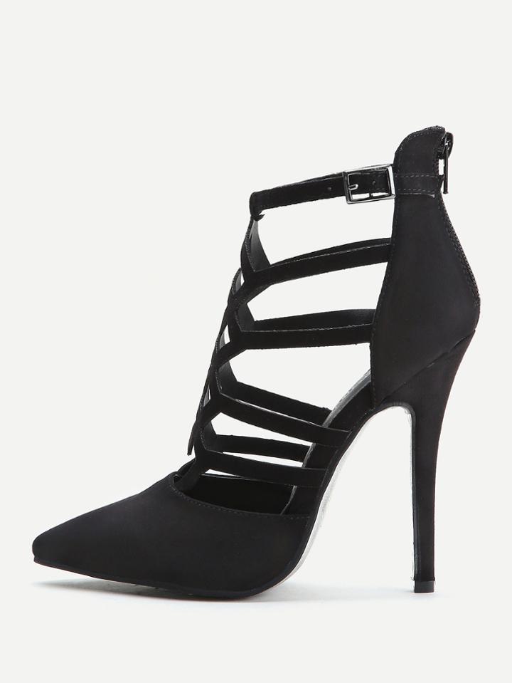 Romwe Black Cutout Zipper Back Stiletto Heels