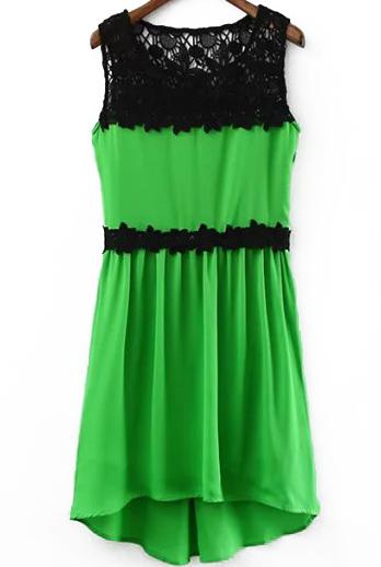 Romwe Lace Insert High Low Hollow Dress