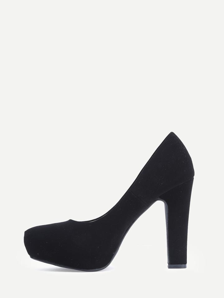 Romwe Black Faux Suede Thick Heel Platform Pumps