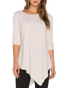 Romwe Long Sleeve Asymmetrical White T-shirt