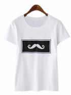 Romwe White Short Sleeve Beard Embroidery T-shirt