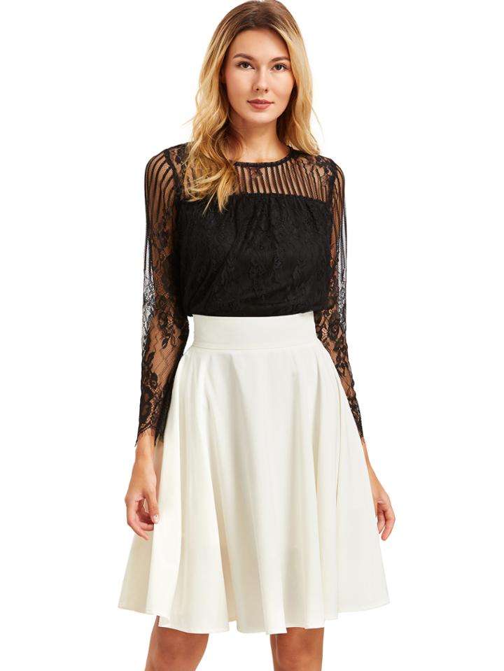 Romwe Beige High Waist Pleated Midi Skirt