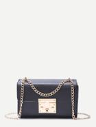 Romwe Black Faux Leather Boxy Shoulder Bag With Golden Chain