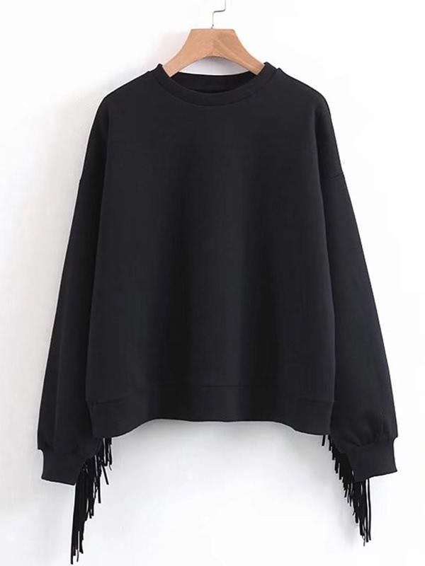 Romwe Fringe Sleeve Oversized Sweatshirt