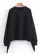 Romwe Fringe Sleeve Oversized Sweatshirt