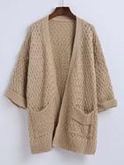 Romwe Rolled Cuff Cable Knit Cardigan