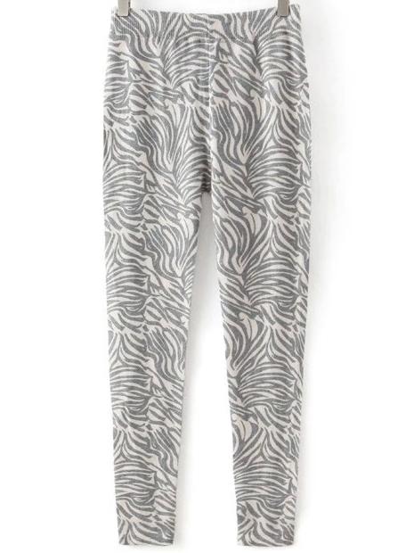 Romwe Elastic Waist Striped Grey Leggings