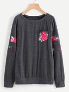 Romwe Contrast Floral Print Sweatshirt With Chest Pocket