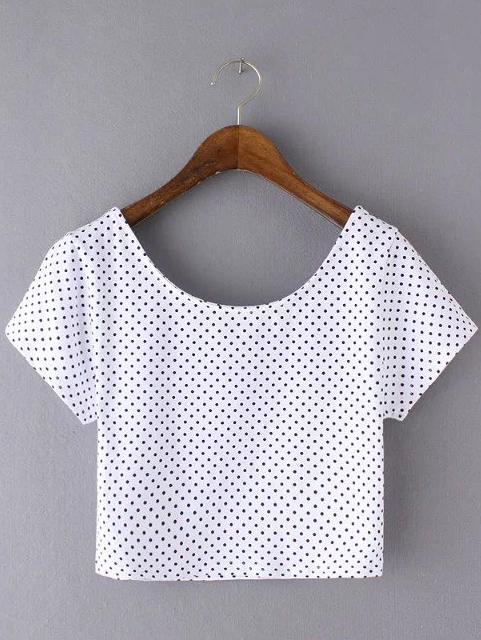 Romwe Black White Short Sleeve Polka Dots Print T-shirt