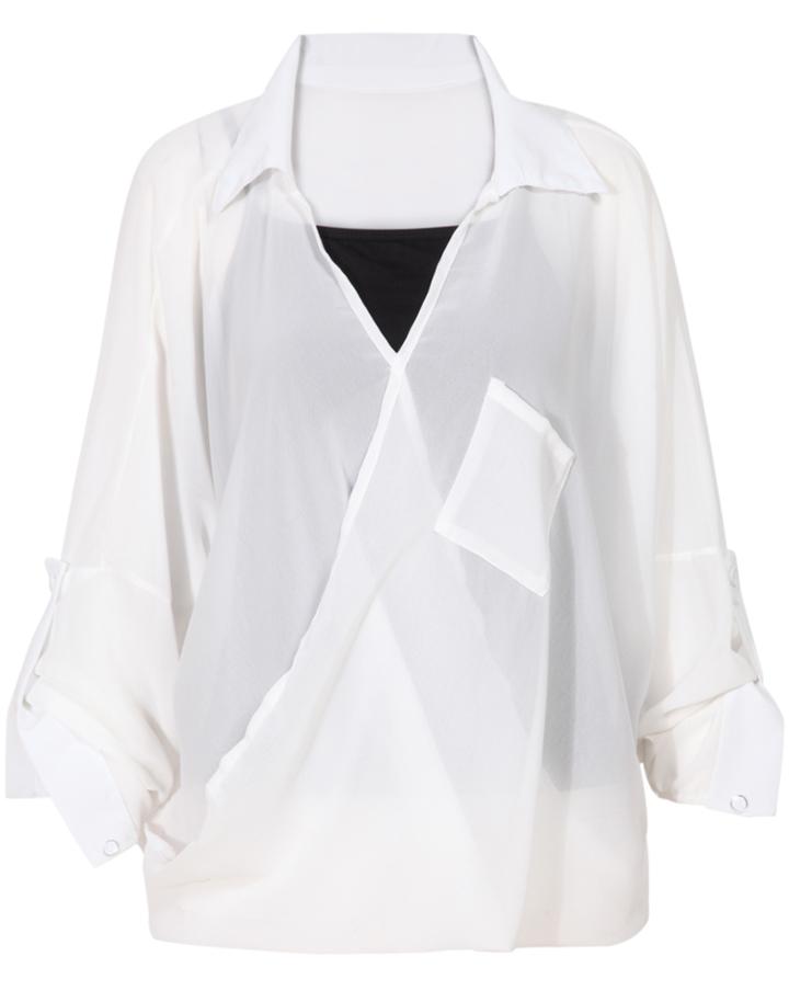 Romwe Lapel With Pocket Two Piece Blouse