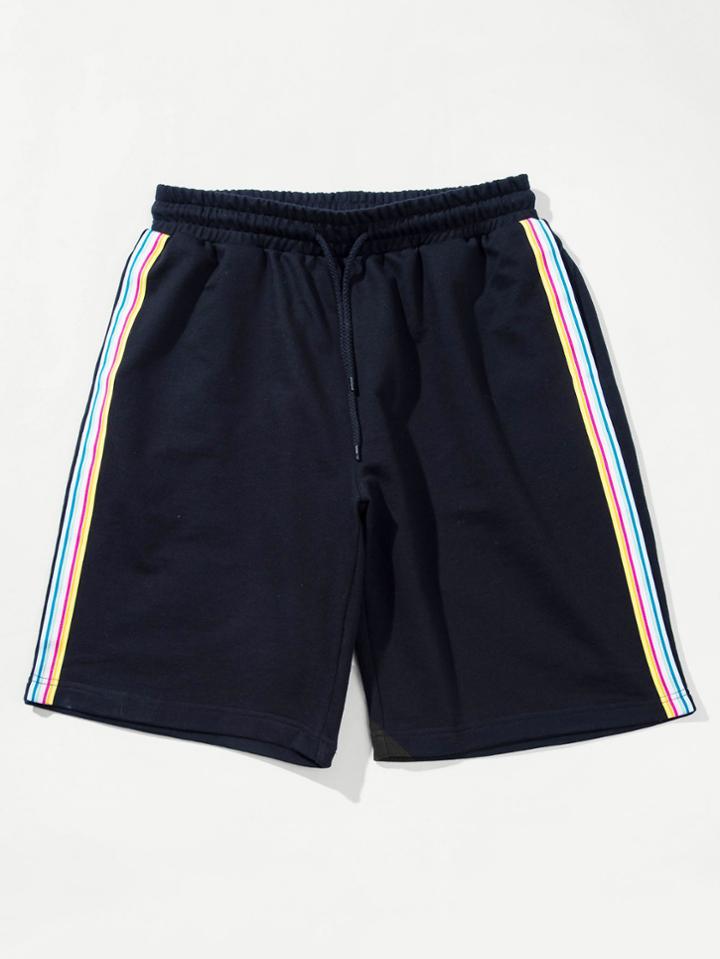 Romwe Striped Tape Side Drawstring Shorts