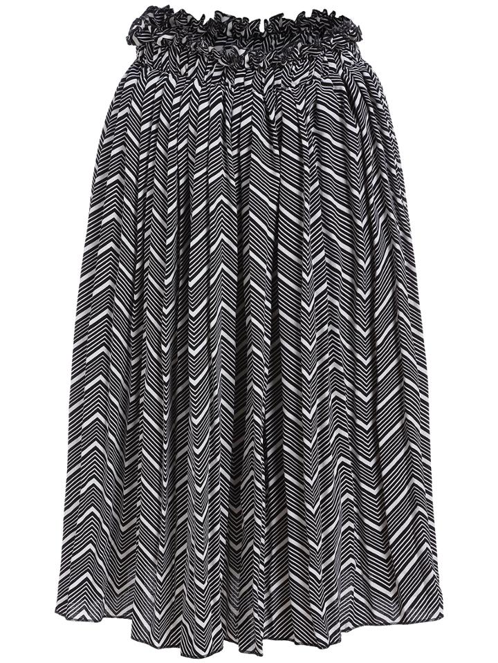 Romwe Elastic Waist Striped Pleated Skirt