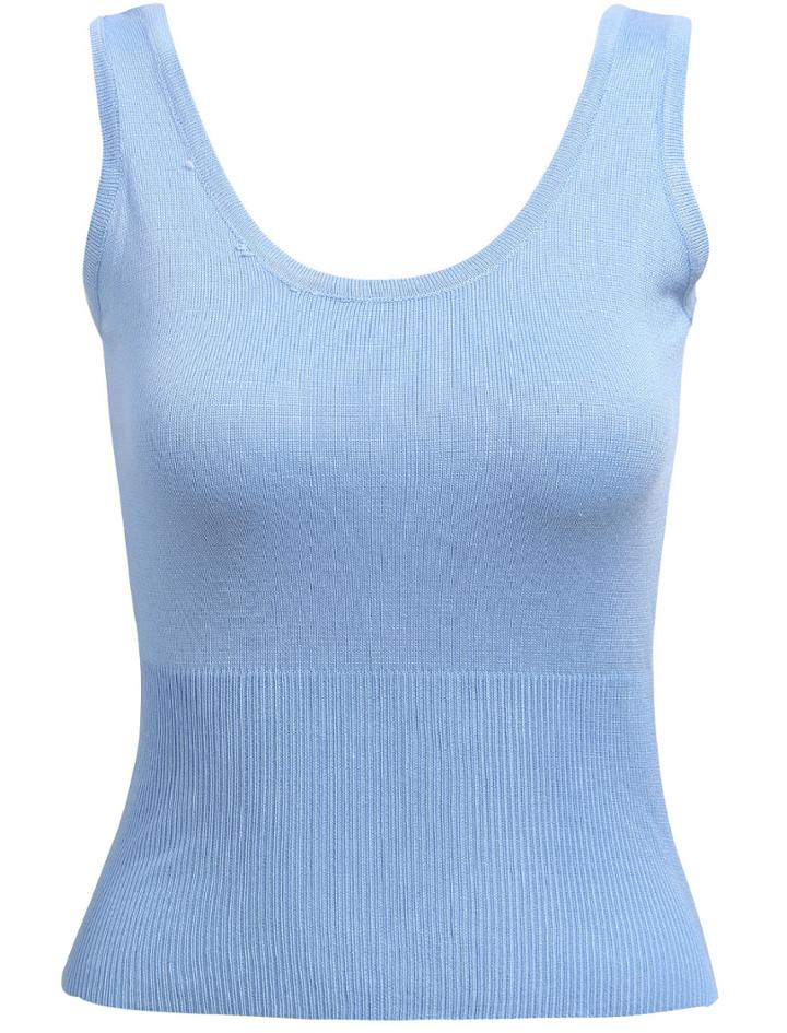 Romwe Scoop Neck Slim Blue Tank Top