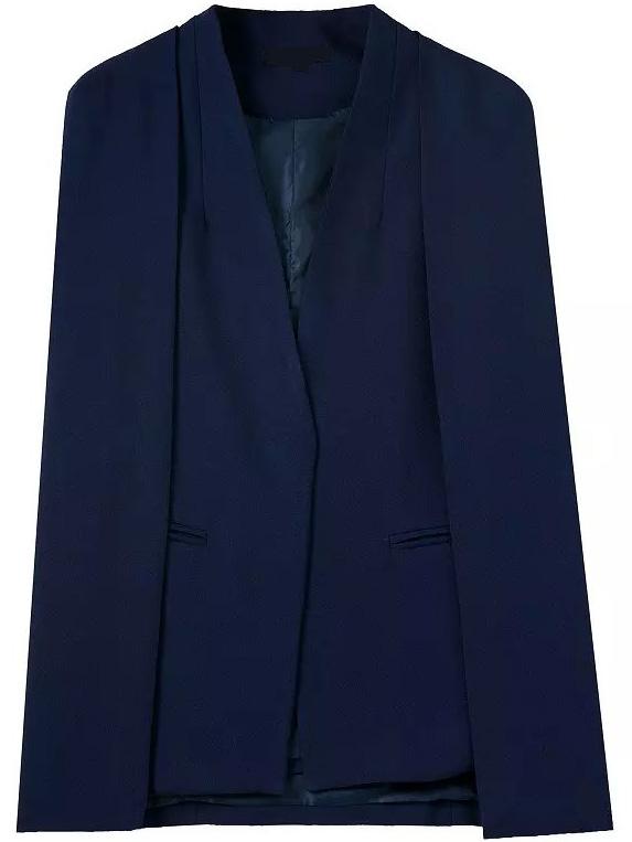 Romwe Open Front Cape Navy Blazer