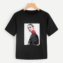 Romwe Contrast Sequin Figure Print Tee