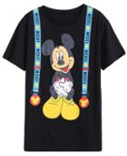 Romwe Mickey Letters Print Black T-shirt