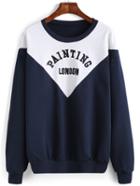 Romwe Color-block Letter Embroidered Embroidered Sweatshirt