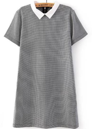Romwe Contrast Lapel Houndstooth Print Dress