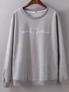 Romwe Grey Heart Embroidery Pockets Sweatshirt