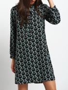 Romwe Tie Neck Print Chiffon Trapeze Shirt Dress