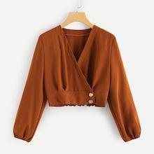 Romwe V Neck Solid Blouse